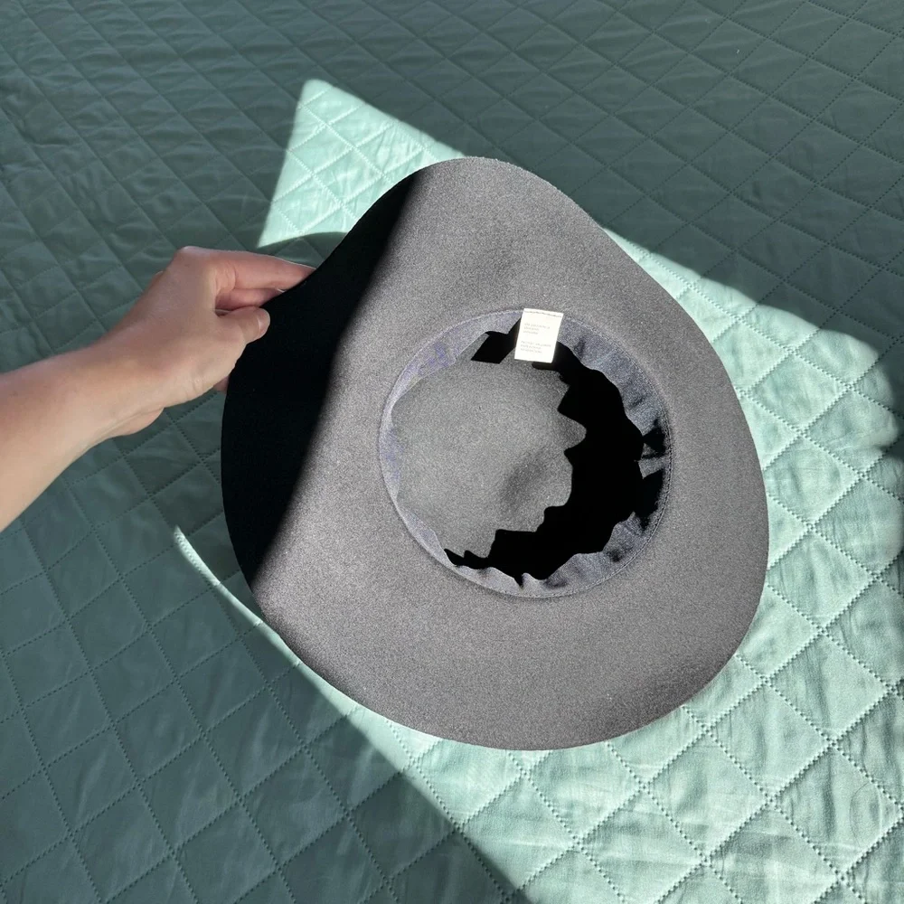 Black 100% Wool Wide Brim Floppy Hat Women One Size Minimalist Boho Fedora Chic